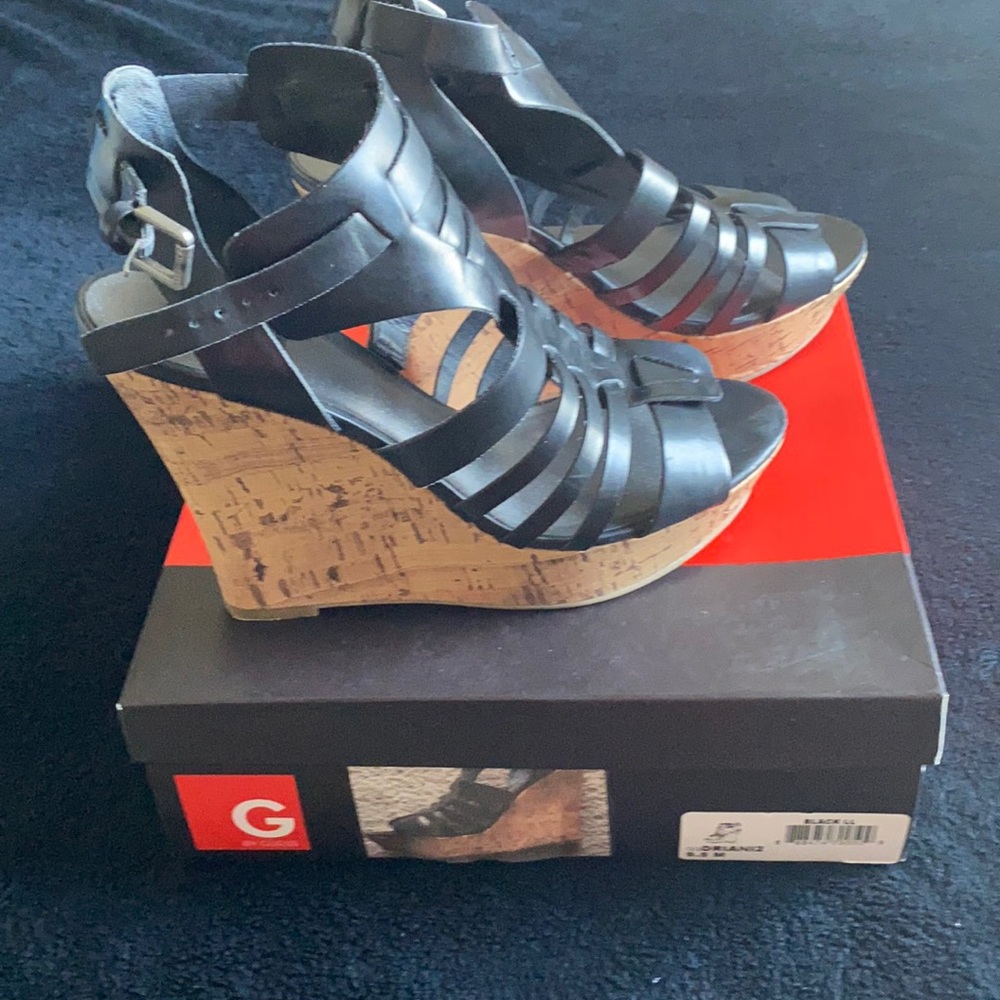 G by Guess Drianiz Black Wedge Sandal 9.5 M